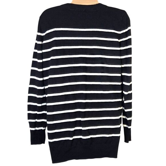 Faded Glory Womens Black & White Striped Cardigan Sweater L (12-14) Button Fron - Picture 2 of 7